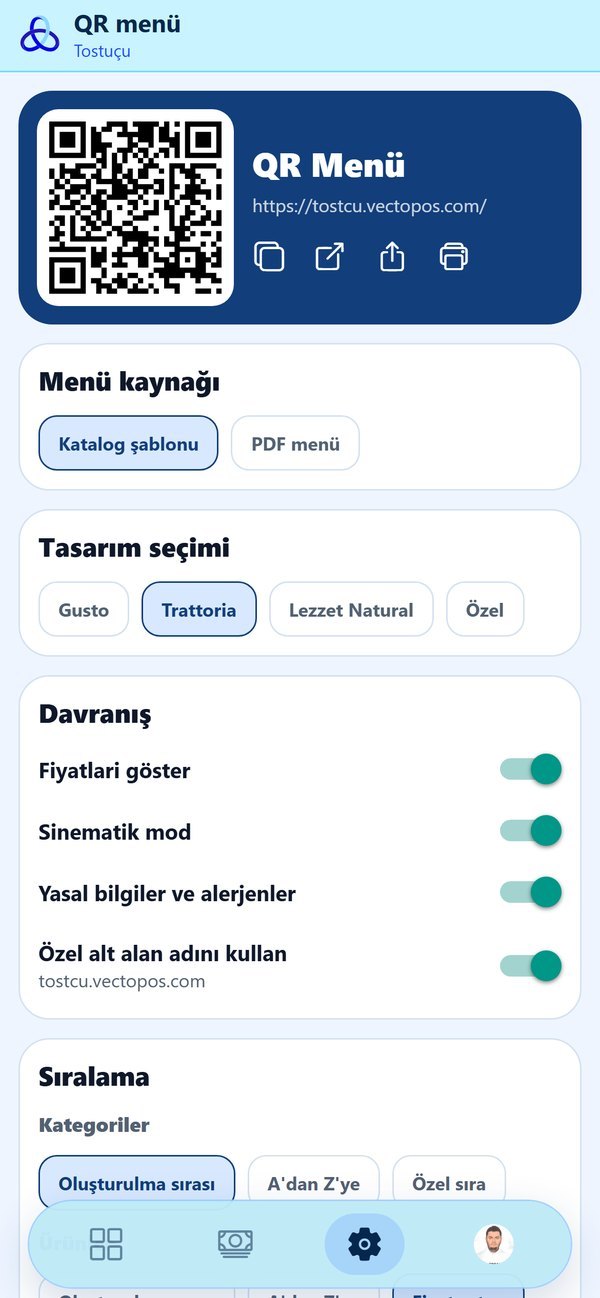 QR menu settings in VectoPos